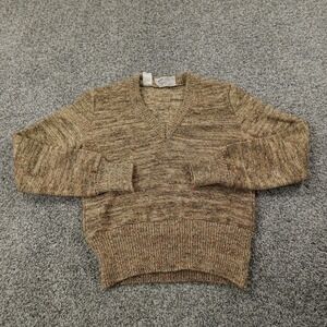 VTG Donegal Sweater Womens L Brown Tan Gold Metallic Wool Pullover V Neck Italy